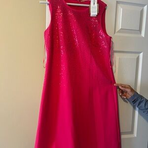 Tahari Hot Pink Sequin Sleeveless Shift Dress